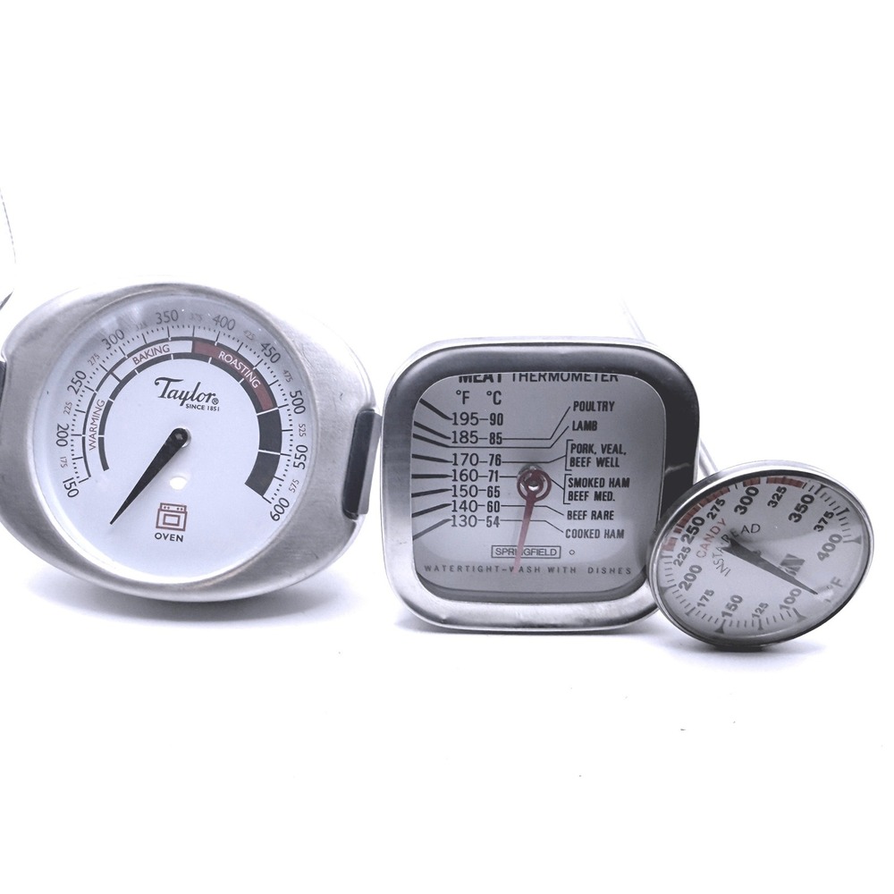 Taylor Springfield Thermometer Set 3pc Oven Meat Candy Stainless Steel Analog‎